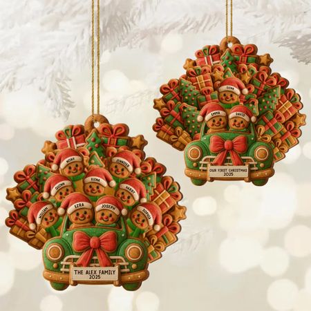 Customizable Gingerbread Family Car Ornament – A Sweet Christmas Keepsake for Your Loved Ones